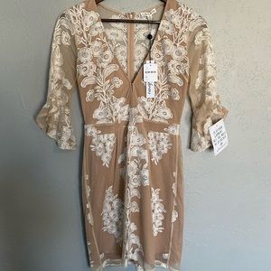 Free People For Love & Lemons Temecula Mini Dress. White and tan. Size: M.